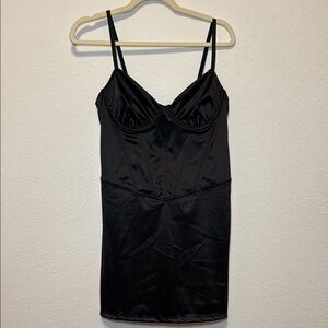 Black Satin Chemise with Lace Detail Forever 21